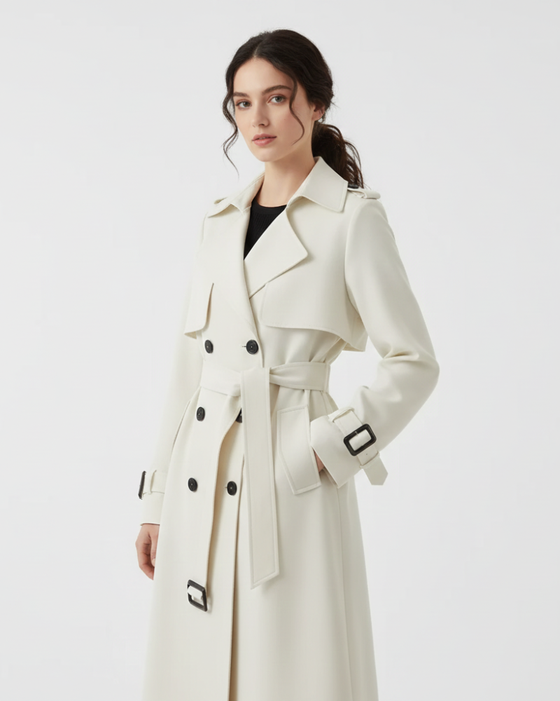 Scarlett Women's Double-Breasted Trench Coat – Belted Mid-Length Coat with Tailored Fit