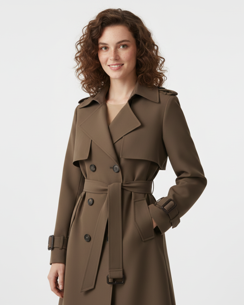 Scarlett Women's Double-Breasted Trench Coat – Belted Mid-Length Coat with Tailored Fit
