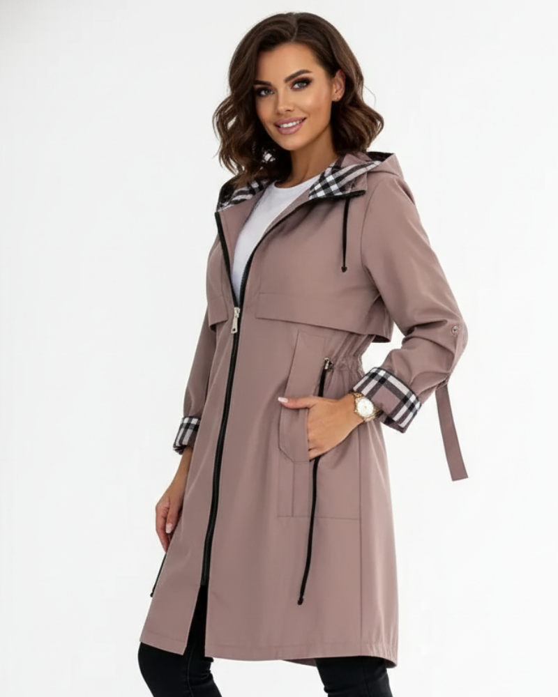 Zinnia Women's Waterproof Windbreaker Coat – Hooded All-Season Jacket with Tailored Fit & Lightweight Protection