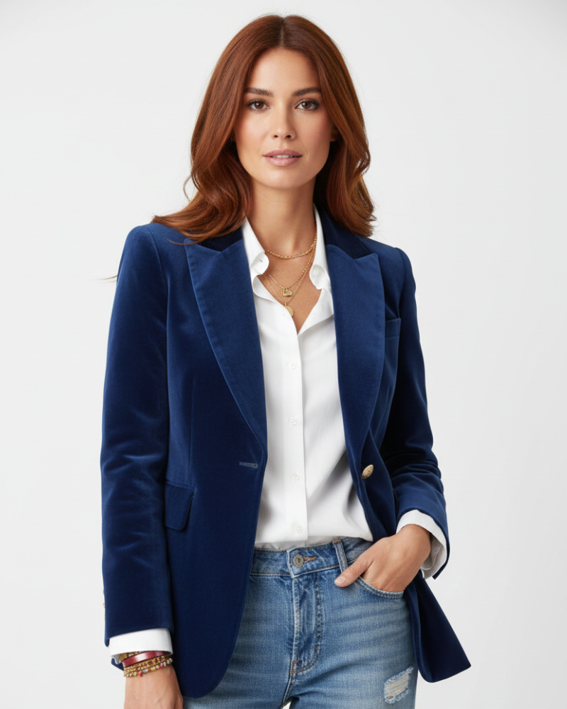 Vivienne Women's Velvet Blazer – Elegant Green Jacket with Gold Buttons & Tailored Fit
