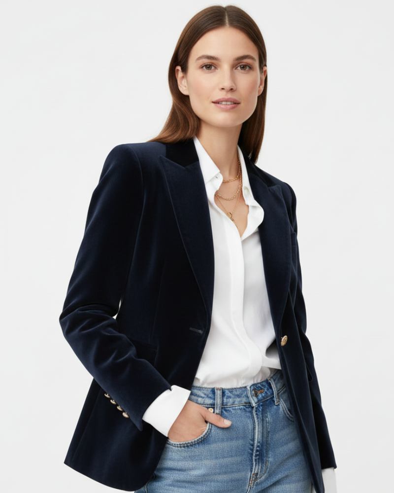 Vivienne Women's Velvet Blazer – Elegant Green Jacket with Gold Buttons & Tailored Fit