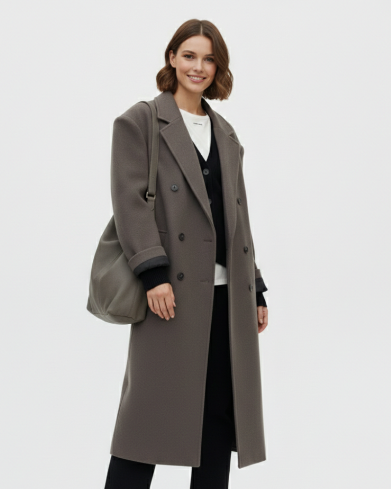 Tatiana Women's Oversized Coat – Elegant Double-Breasted Coat with Structured Shoulders