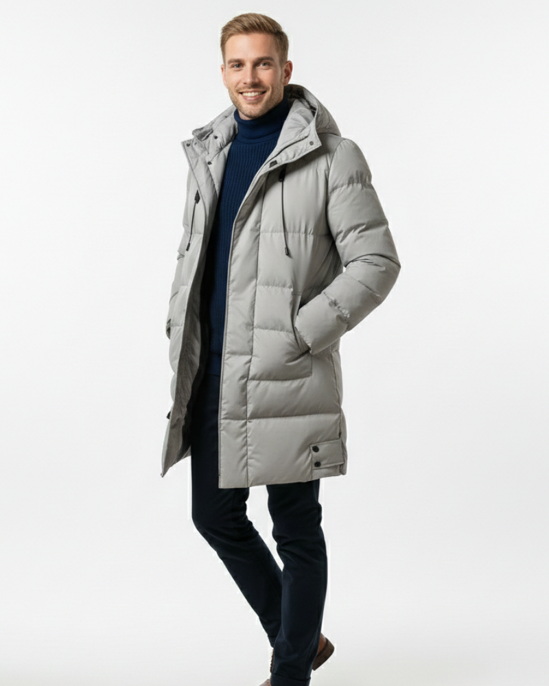 Arlo Men’s Long Puffer Coat – Insulated Winter Jacket with Hood & Thermal Warmth