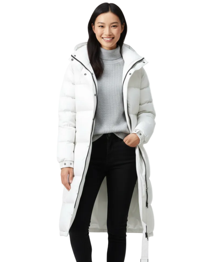 Elvira Women's Long Winter Coat – Warm Quilted Hooded Jacket with High Collar