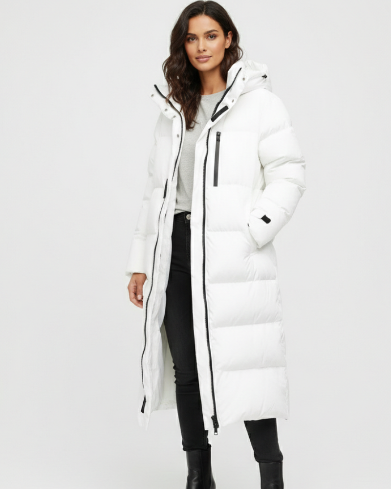 Delilah Women’s Long Puffer Coat – Windproof Extra Long Winter Jacket with Hood