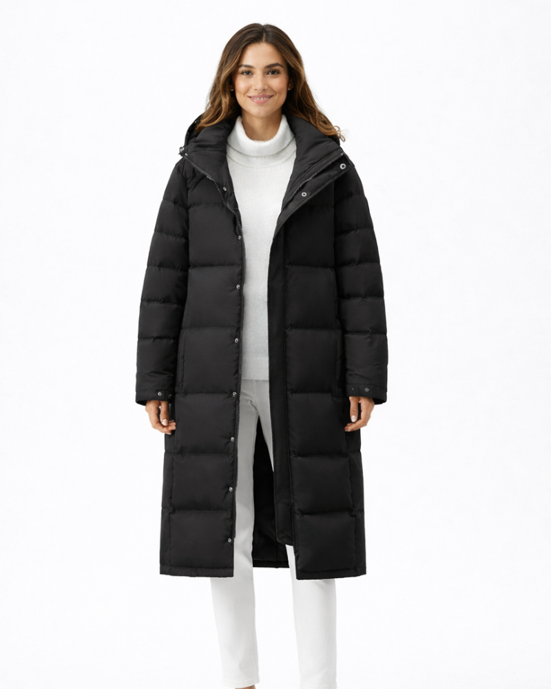 Zahra Women’s Long Winter Coat – Quilted Hooded Jacket with Warm Insulated Fit