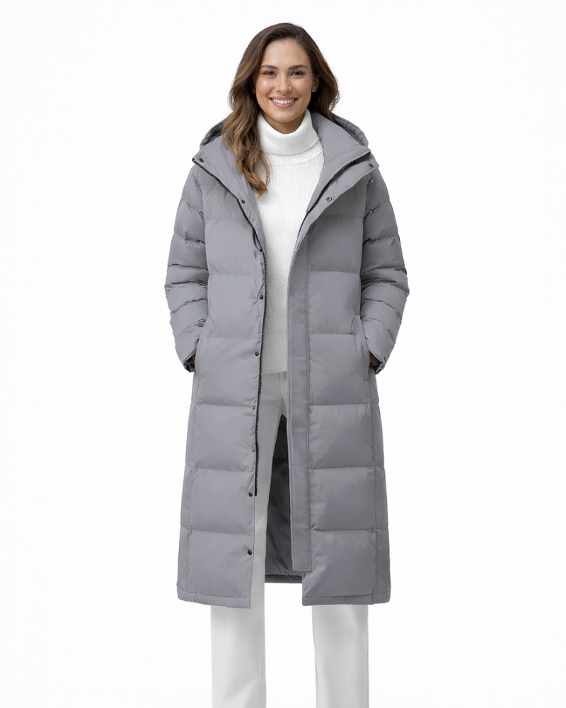 Elvira Women's Long Winter Coat – Warm Quilted Hooded Jacket with High Collar