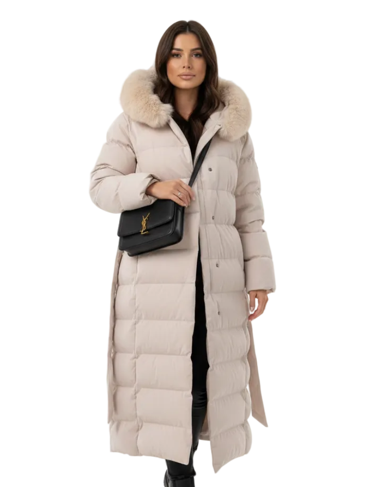 Aurora Women's Long Winter Coat – Water-Resistant Hooded Puffer with Elegant Silhouette