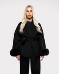 Klara Women's Luxe Winter Coat – Elegant Belted Coat with Faux Fur Sleeves