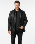 Ansel Men's Long Leather Coat with Regular Fit for Classic Winter Style