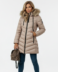 Bethany Women's With Hood Puffer Jacket – Chevron Quilting & Faux Fur Collar