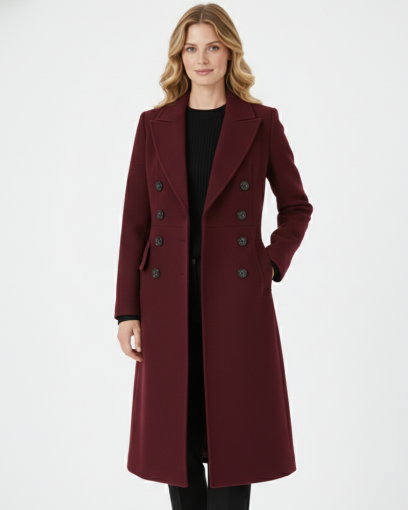 Margot Women's Double-Breasted Wool Coat – Long Tailored Winter Coat with Elegant Notched Lapels