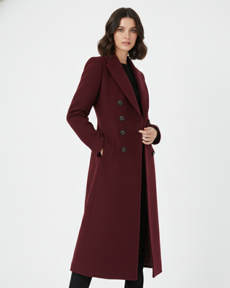 Margot Women's Double-Breasted Wool Coat – Long Tailored Winter Coat with Elegant Notched Lapels