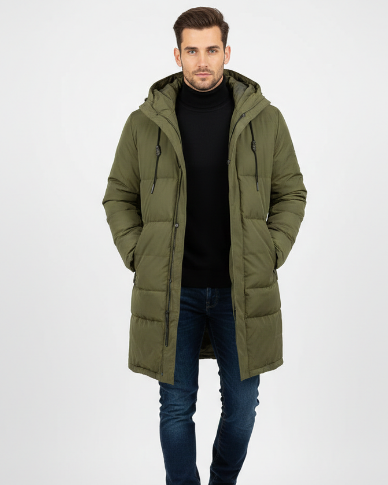 Jade Men's Long Waterproof Trench Coat – Quilted Lining, Hood & Winter Warmth