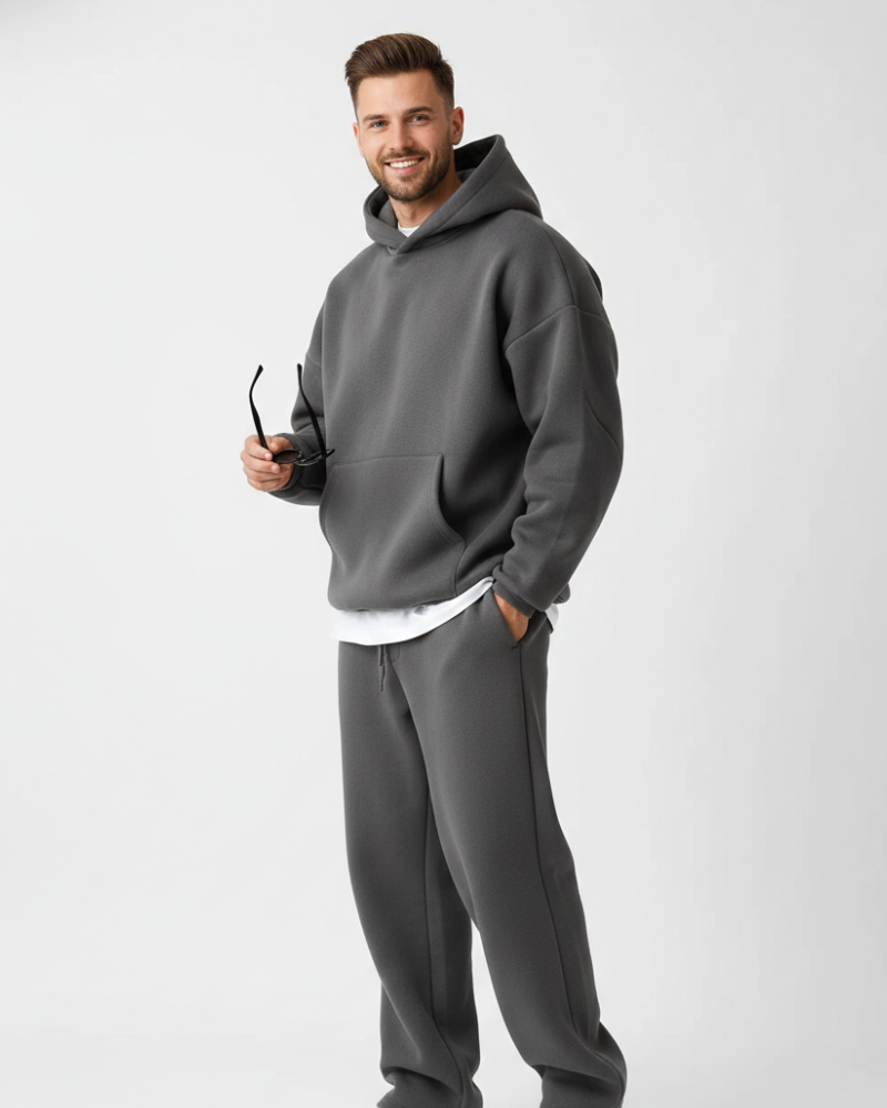 Declan Men's Tracksuit Set – Solid Hoodie & Relaxed Jogger Pants
