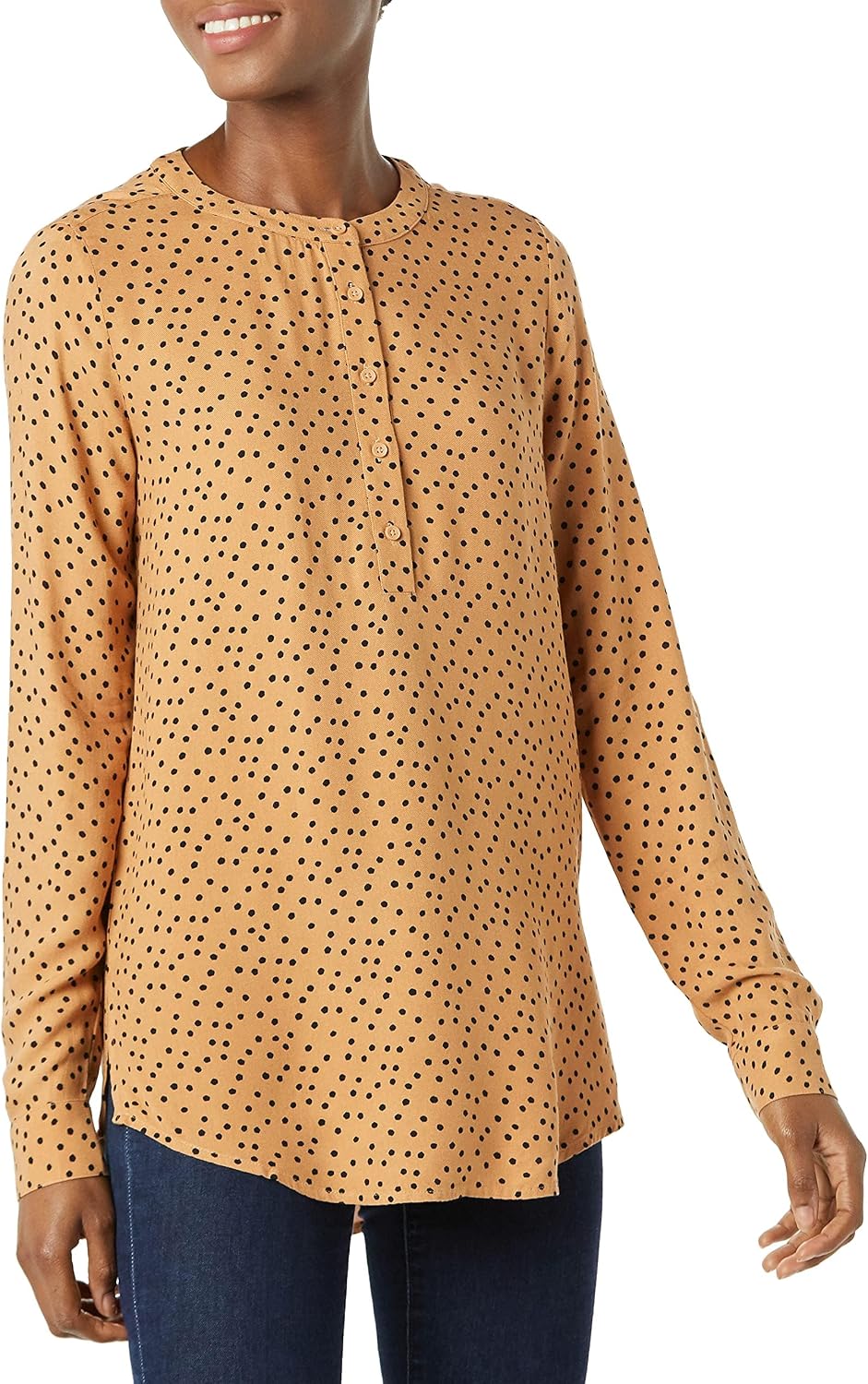 Marceline Women's Printed Long Sleeve Popover Blouse in Lightweight Viscose Relaxed Fit