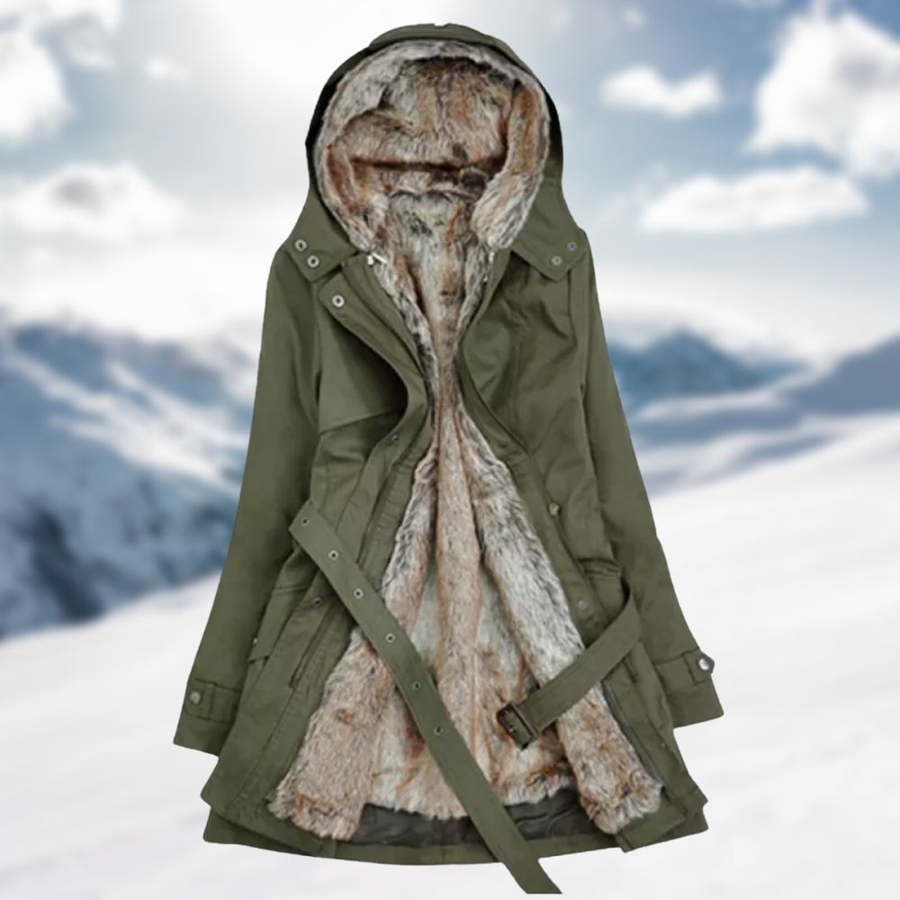 Brinley Women's Long Winter Parka with Faux Fur Lining, Hood & Adjustable Waist