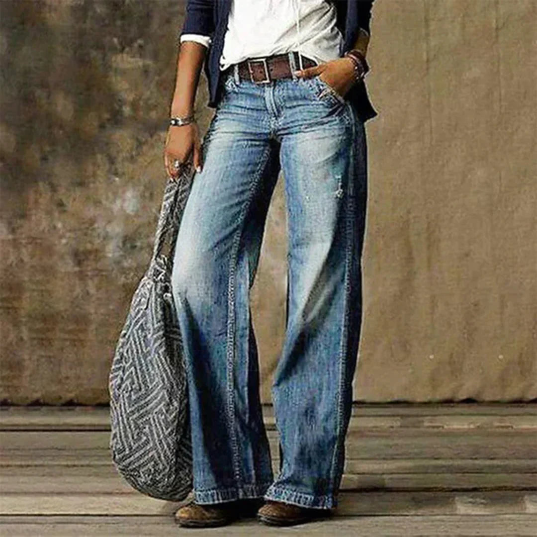 Emie Women’s Low Waist Jeans – Vintage Stretch Denim Trousers with Slim Fit