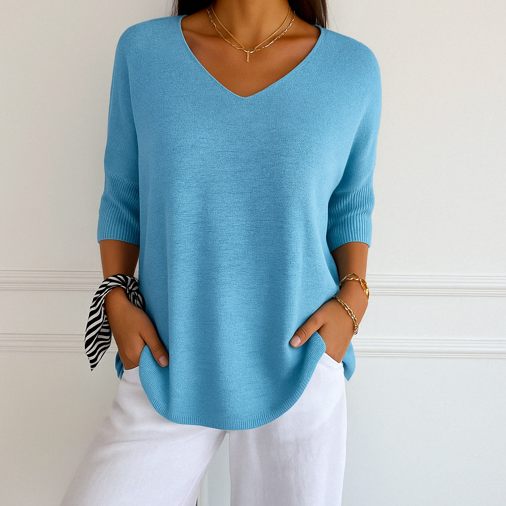 Roselyn Women's V-Neck Knit Sweater – Soft Fine Gauge Pullover with Timeless Elegant Style