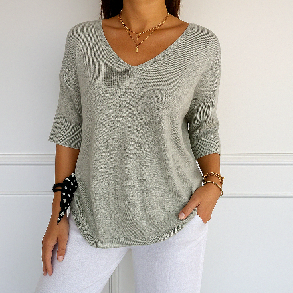 Roselyn Women's V-Neck Knit Sweater – Soft Fine Gauge Pullover with Timeless Elegant Style