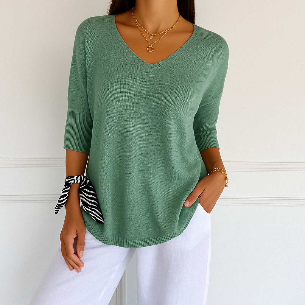Roselyn Women's V-Neck Knit Sweater – Soft Fine Gauge Pullover with Timeless Elegant Style