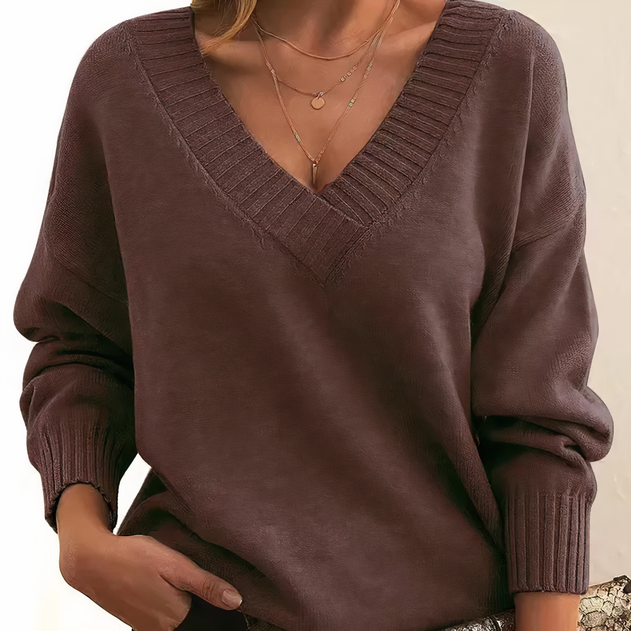 Zeyann Women’s Cashmere Jumper – Soft V-Neck Knit Sweater for Autumn & Winter
