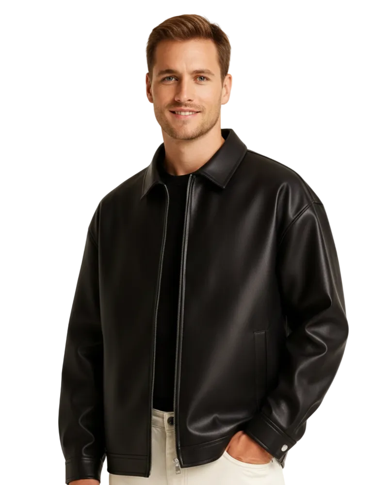 Renato Men's Leather Jacket – Modern Zip-Up Jacket with Clean Urban Style