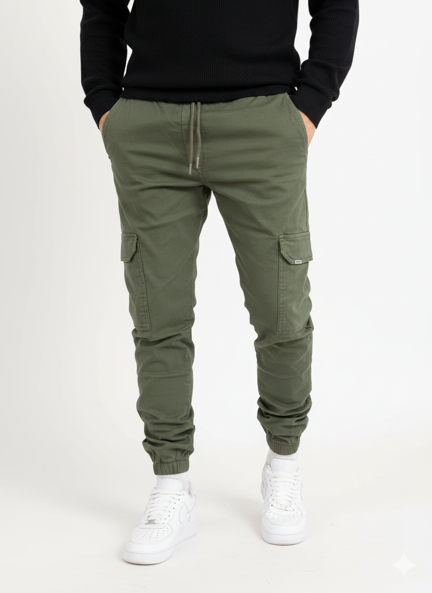 Mason Men's Cargo Jogger Pants – Slim Fit Utility Trousers with Elastic Waist