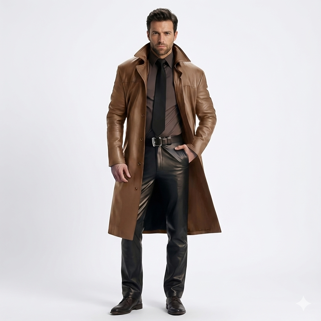 Marlo Men’s Long Trench Coat – Classic Buttoned Overcoat with Modern Tailored Fit