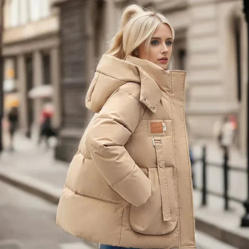 Hainie Women’s Waterproof Puffer Jacket – Oversized Winter Coat with Hood & High Collar