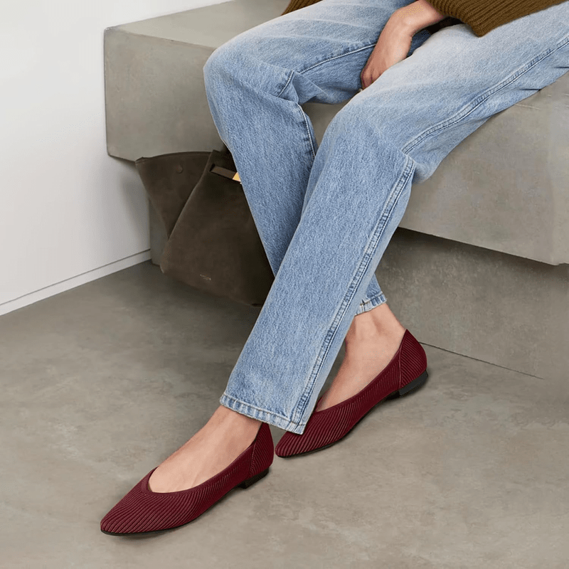 Celeste Women's Pointed Knit Ballet Flats – Slip-On Comfort Shoes with Memory Foam Insole