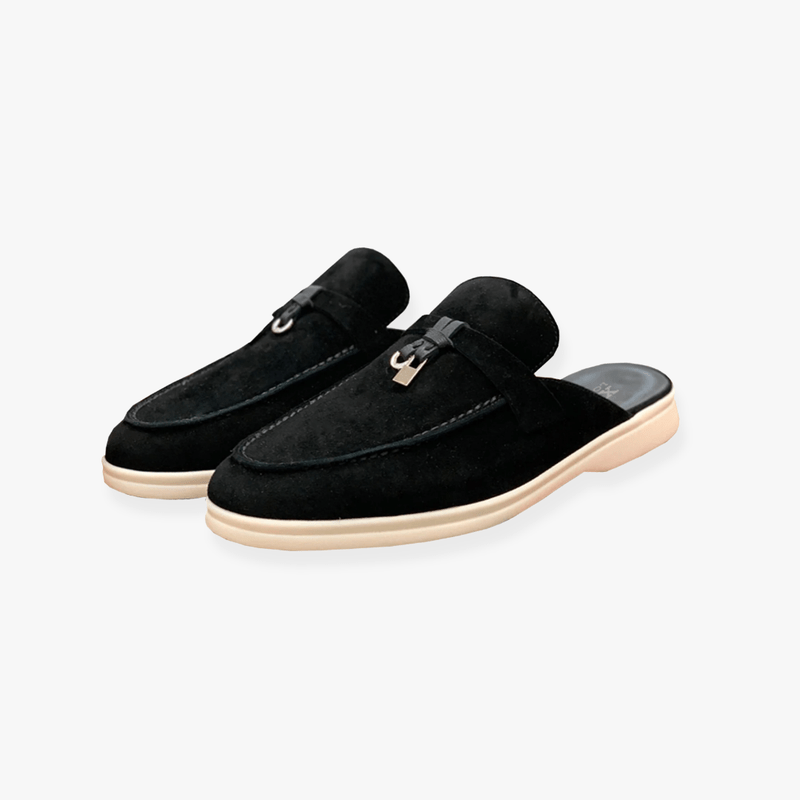 Sabrina Women's Slip-On Mules – Buckle Detail Flats with Cushioned Comfort & Minimalist Style