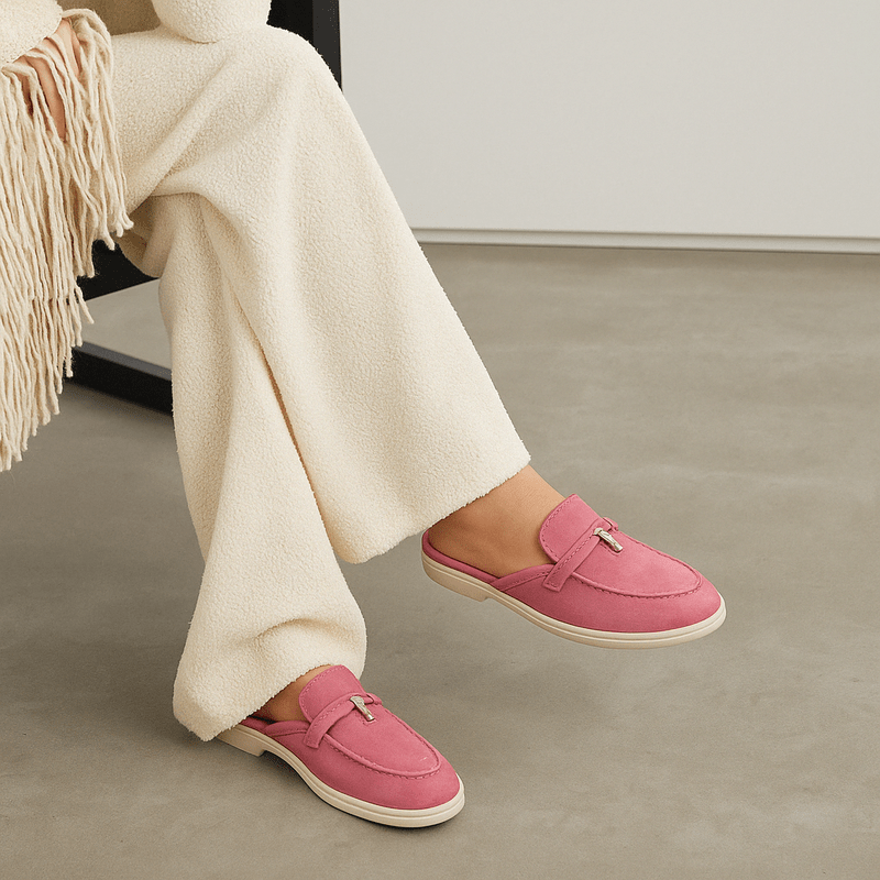 Sabrina Women's Slip-On Mules – Buckle Detail Flats with Cushioned Comfort & Minimalist Style