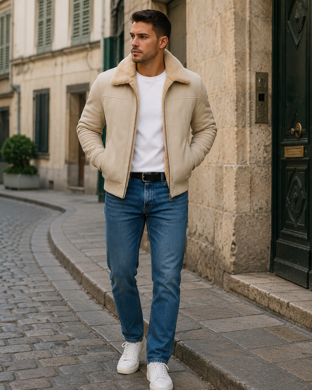 Michael Men’s Fur Collar Jacket – Slim Fit Zip-Up Winter Coat with Soft Lining