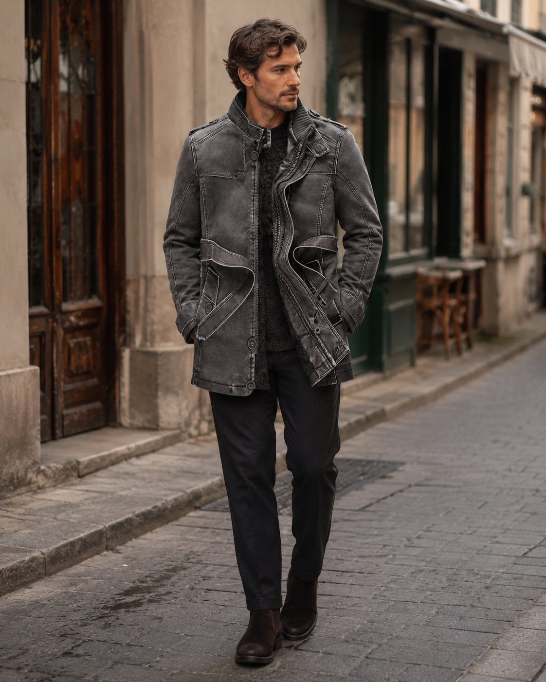 Shon Men’s Vintage Leather Jacket – Retro Zip-Up Coat with Warm Soft Lining