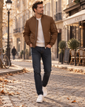 Brandon Men's Lightweight Bomber Jacket – Full-Length Zipper, Ribbed Detailing & 4 Pockets