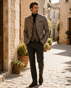 Cillian Men's Tweed Plaid Jacket – Mandarin Collar, Retro Style & Casual Fit
