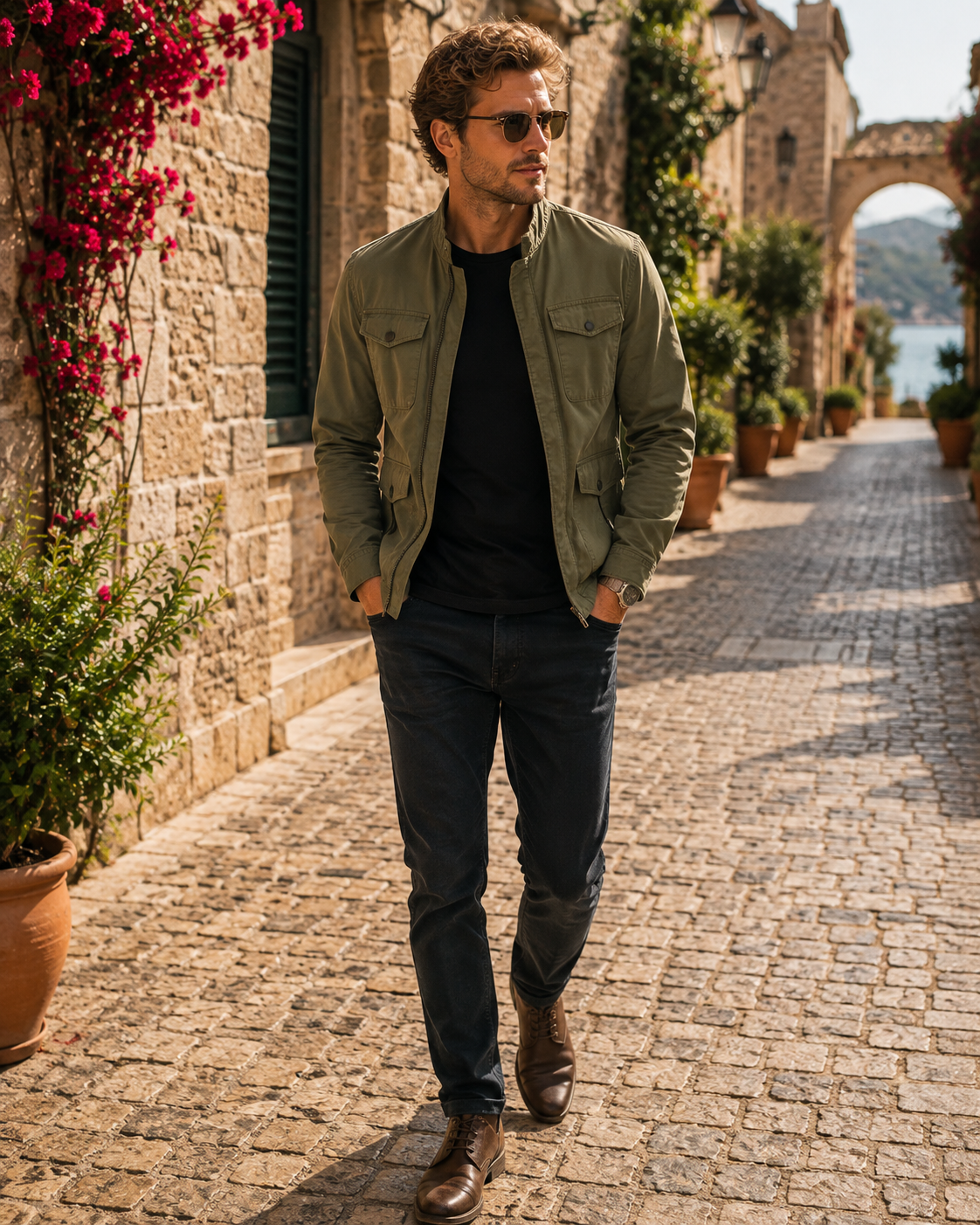 Ruaridh Men's Cotton Jacket – Mandarin Collar, Zip-Up Front & Retro Casual Style