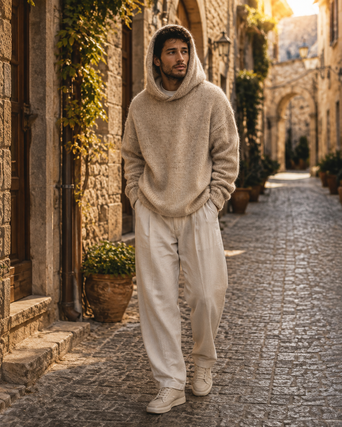 Gethin Men's With Hood Sweater – Relaxed Silhouette, Gentle Textured Knit & Ribbed Detailing