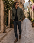 Aoibhinn Men's Cotton Jacket – Vintage Washed Finish, Structured Lapel & Zip-Up Front