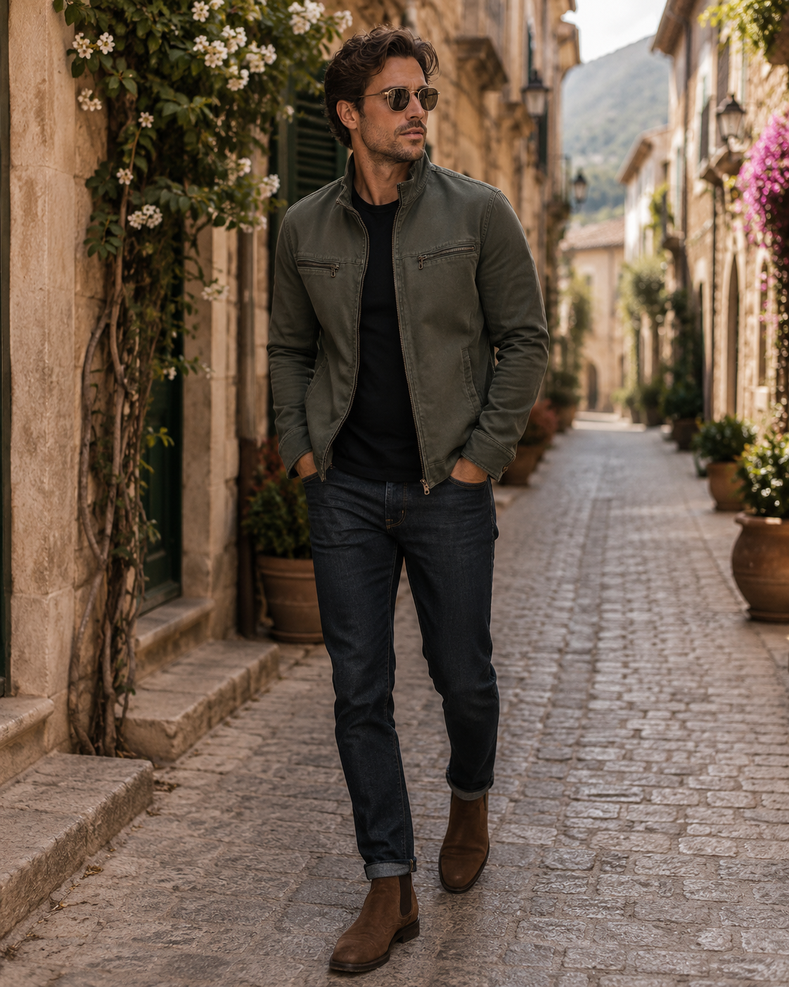 Aoibhinn Men's Cotton Jacket – Vintage Washed Finish, Structured Lapel & Zip-Up Front
