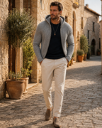 Carys Men's With Hood Knit Cardigan – Fitted Silhouette, Zip-Up Front & Solid Colour