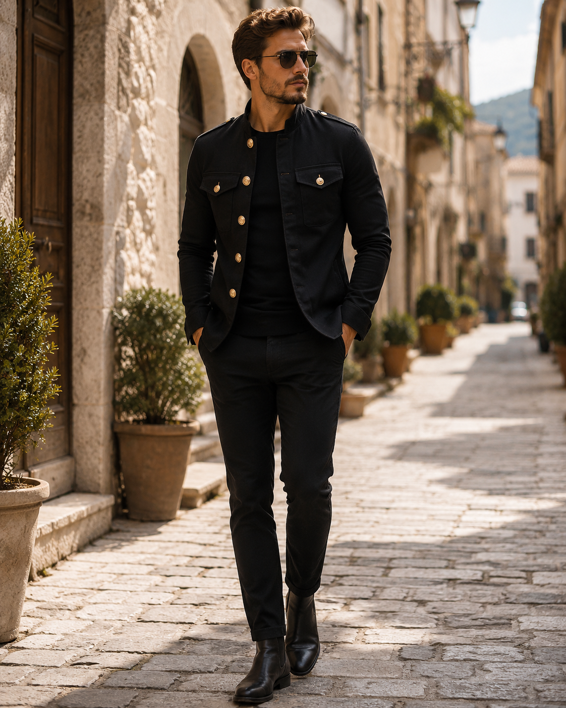 Sinead Men's Cotton Jacket – Mandarin Collar, Button-Up Front & Vintage Casual Style