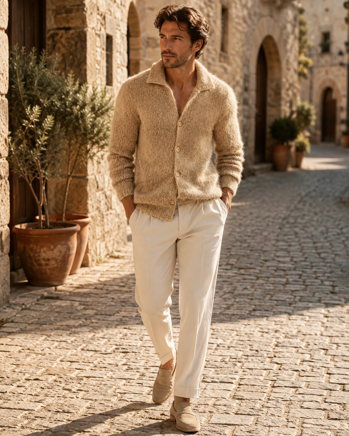 Bronwyn Men's Knitted Cardigan – Retro Lapel, Textured Knit & Casual Fit