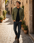 Ruaridh Men's Cotton Jacket – Mandarin Collar, Zip-Up Front & Retro Casual Style