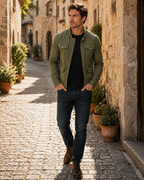 Ruaridh Men's Cotton Jacket – Mandarin Collar, Zip-Up Front & Retro Casual Style