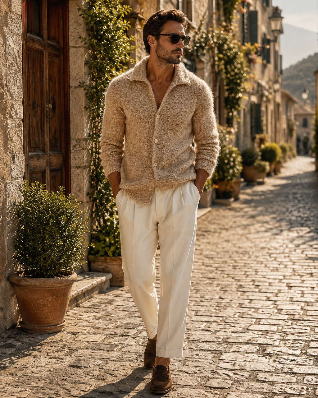 Bronwyn Men's Knitted Cardigan – Retro Lapel, Textured Knit & Casual Fit