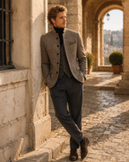Cillian Men's Tweed Plaid Jacket – Mandarin Collar, Retro Style & Casual Fit