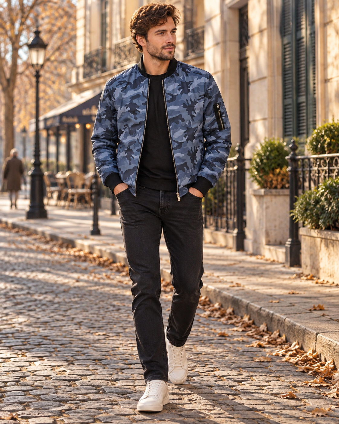 Tessa Men's Lightweight Bomber Jacket – Full-Length Zipper, Ribbed Detailing & 4 Pockets