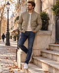 Neil Men's Quilted Bomber Jacket – Ribbed Detailing, Bronze Zip & 4 Pockets